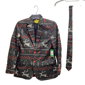Tipsy Elves 36R Blazer with Tie REINDEER Trees Holiday Christmas Party